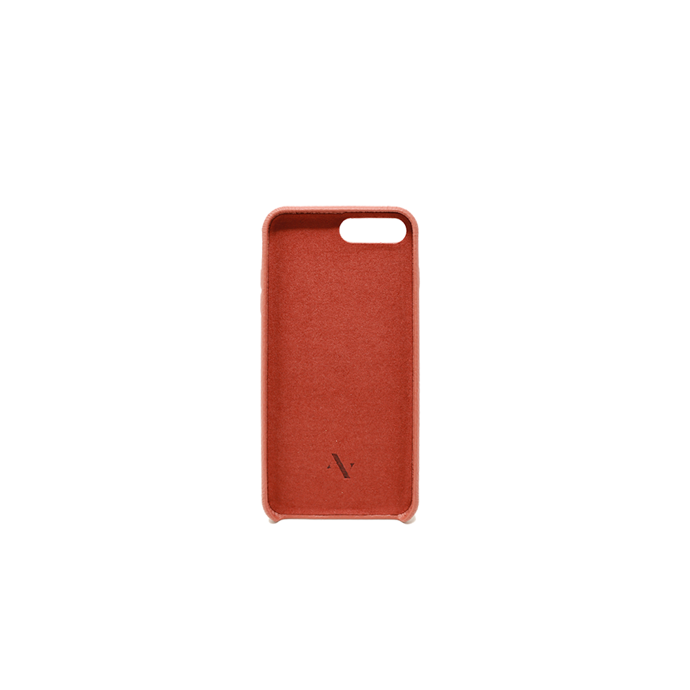 Terracotta iPhone 7/8 Plus case made from genuine pebble leather, featuring a slim design and earthy tones.