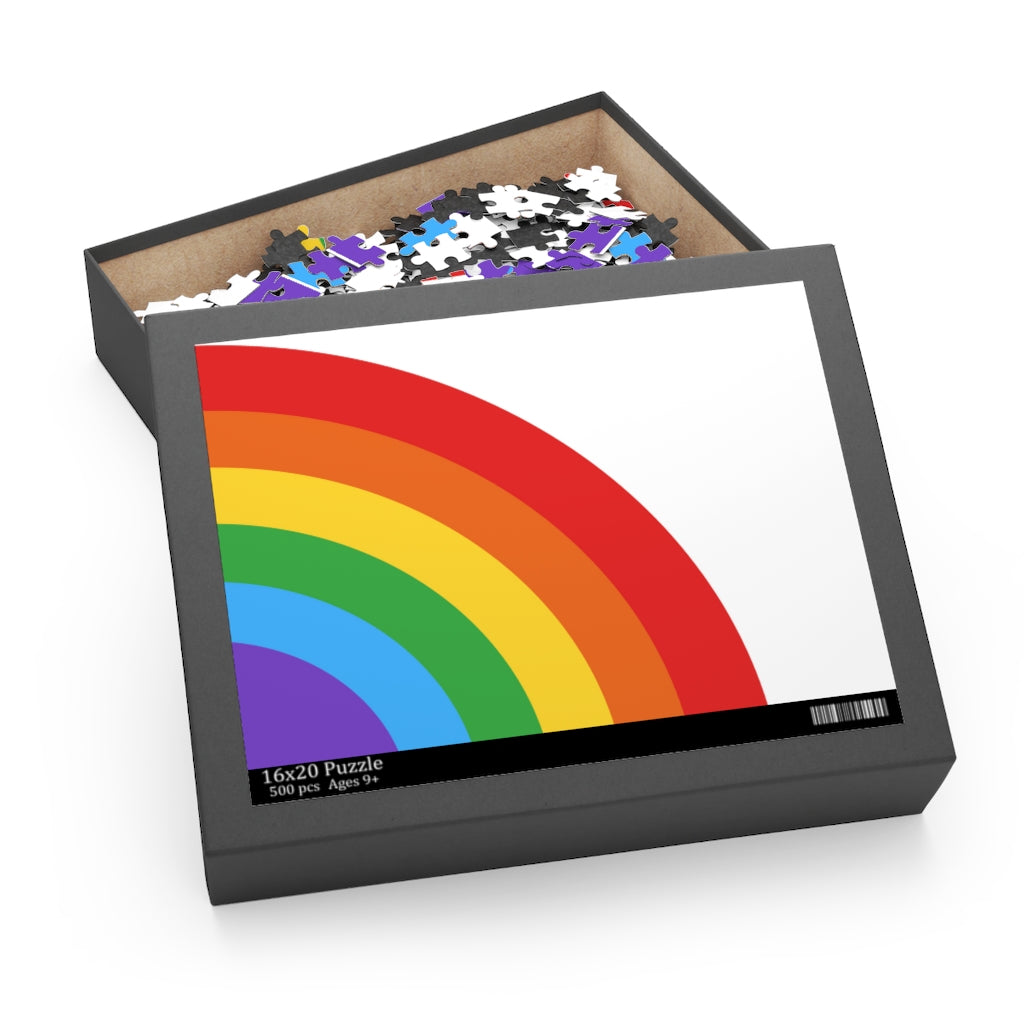 Rainbow Art Jigsaw Puzzle featuring 500 colorful chipboard pieces in a gift-ready box.