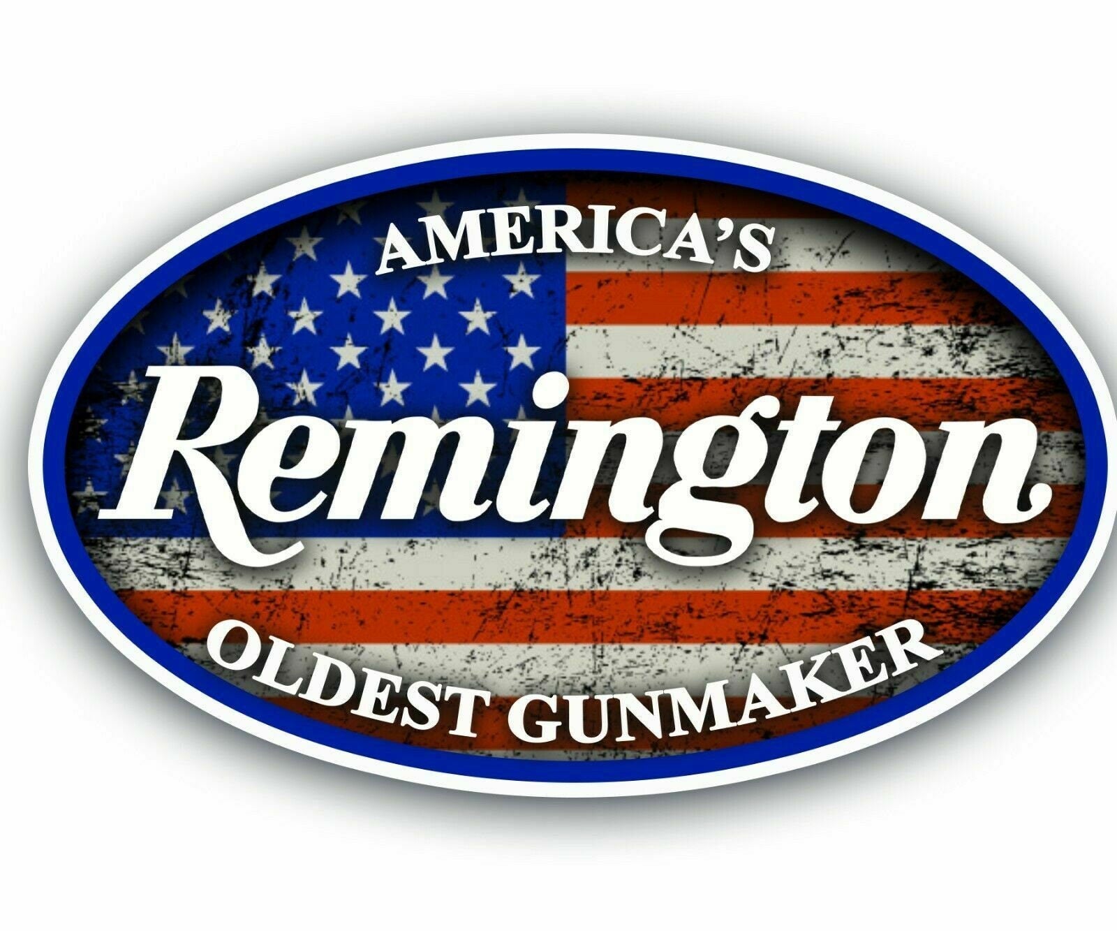REMINGTON Gun Logo Vinyl Sticker Decal featuring the US Flag, showcasing vibrant colors and intricate details.