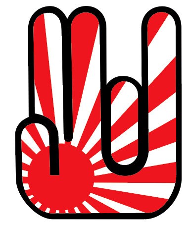 Rising Sun Hand Funny DieCut Vinyl Decal Sticker on a car window, showcasing a humorous design perfect for vehicles.