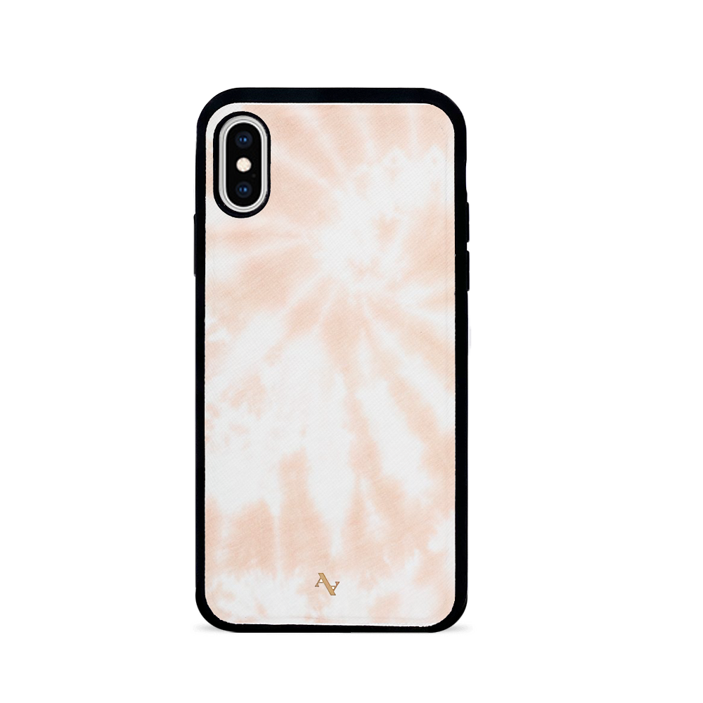 Tie Dye Melon Fever leather case for iPhone X/XS featuring vibrant colors and a personalized monogram option.