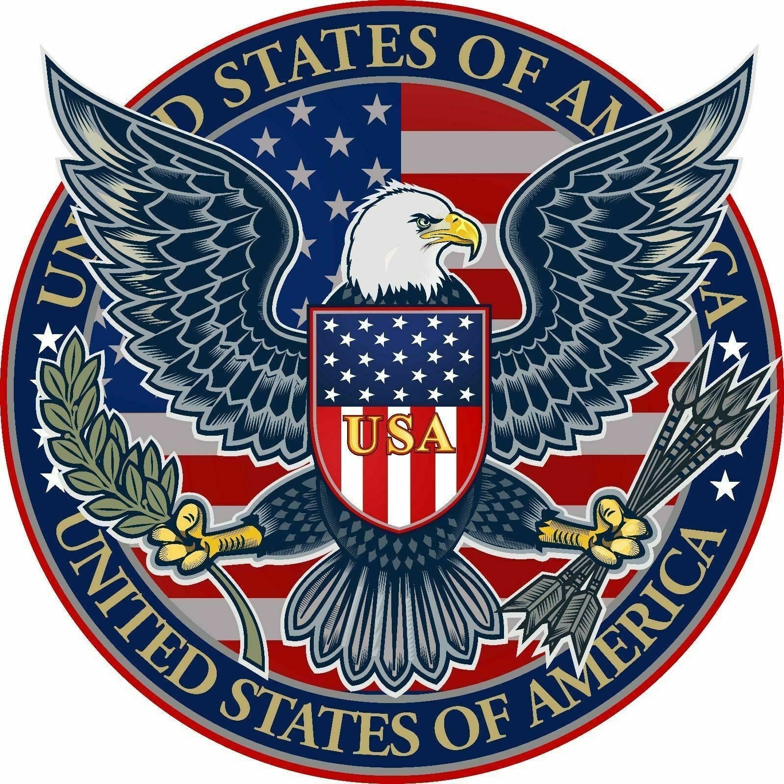 USA Patriotic Eagle Decal Sticker on a vehicle window, showcasing vibrant colors and detailed eagle design.