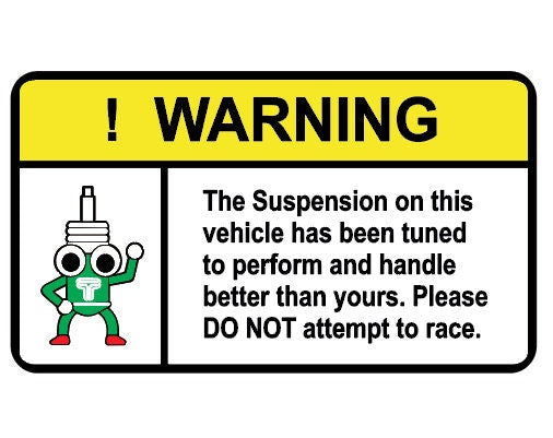 Warning Suspension JDM Decal Sticker featuring vibrant colors and bold graphics, ideal for cars and laptops.