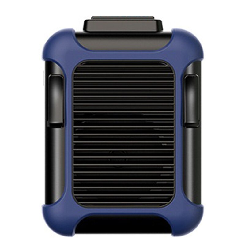 A compact blue and green 2 in 1 Mini Waist Mounted Hanging Fan, showcasing its lightweight design and adjustable speed settings.