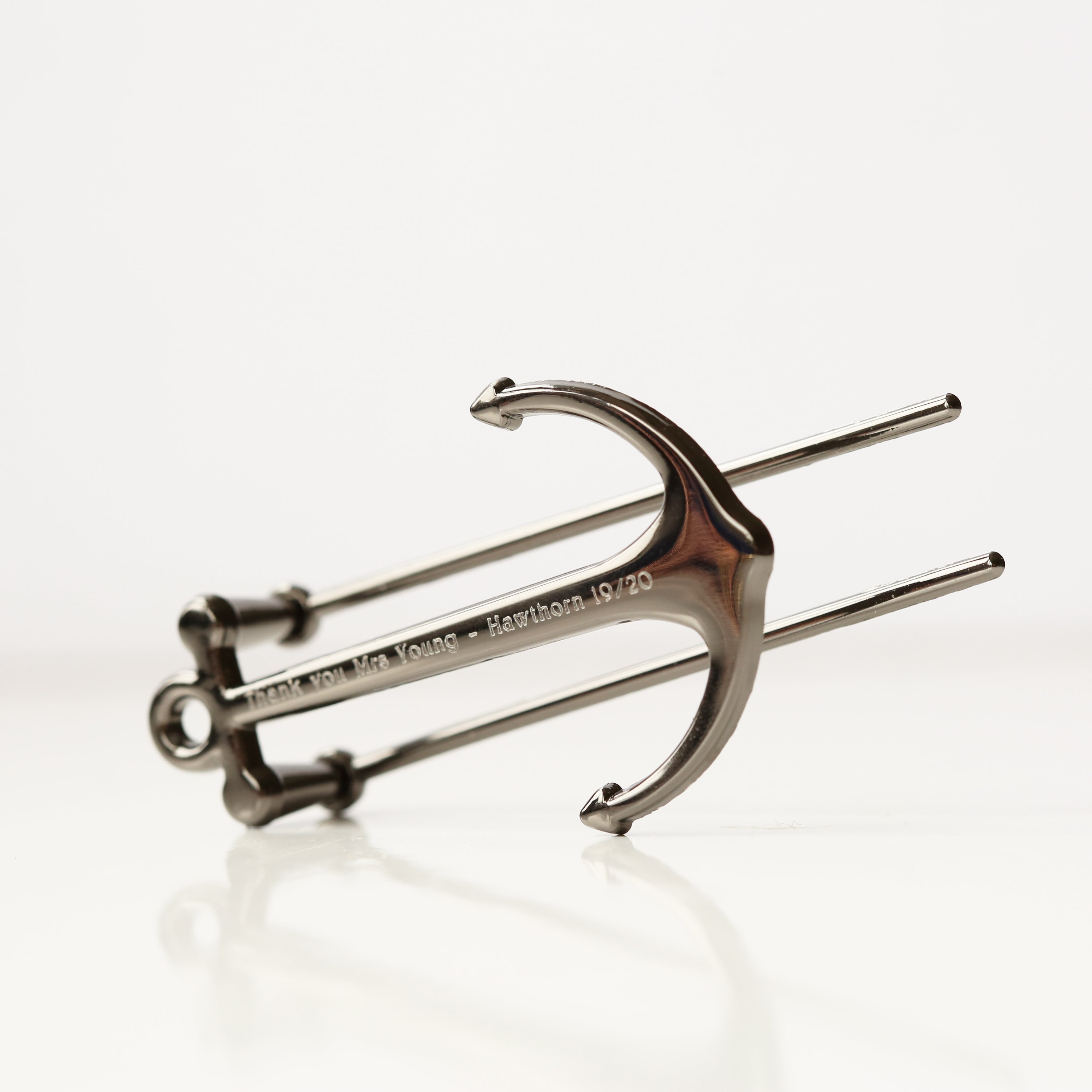 Personalised Silver & Black Book Anchor, elegantly designed with a modern font engraving, perfect for holding books open.