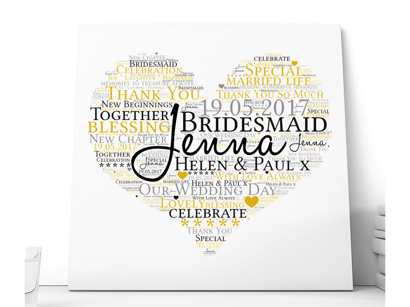 Personalised Bridal Party Typography Word Art Ceramic Plaque with heartfelt words, ideal for gifting to bridesmaids and flower girls.