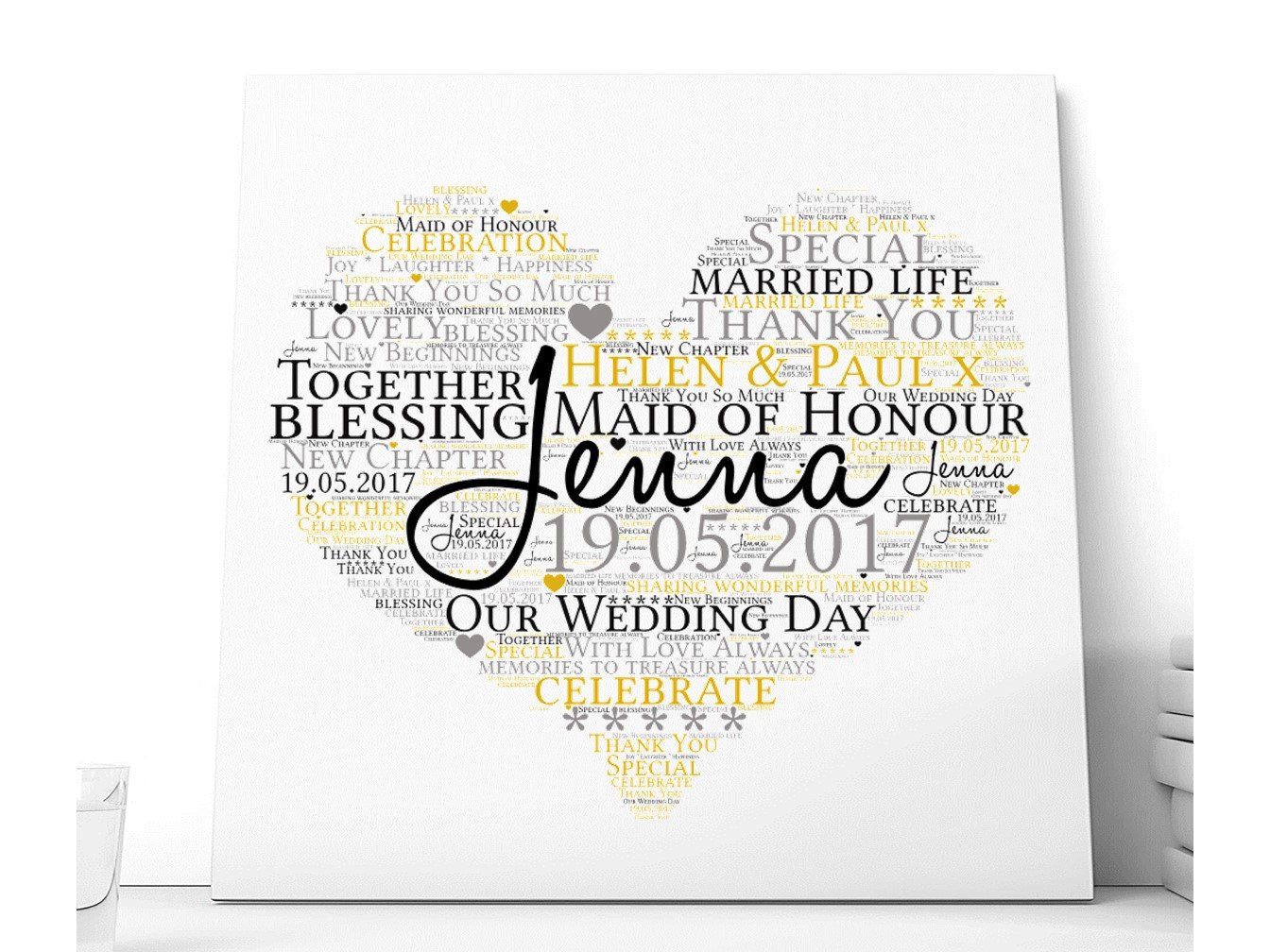 Personalised Bridal Party Typography Word Art Ceramic Plaque with heartfelt words, ideal for gifting to bridesmaids and flower girls.