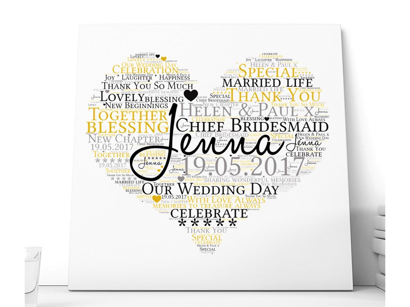 Personalised Bridal Party Typography Word Art Ceramic Plaque with heartfelt words, ideal for gifting to bridesmaids and flower girls.