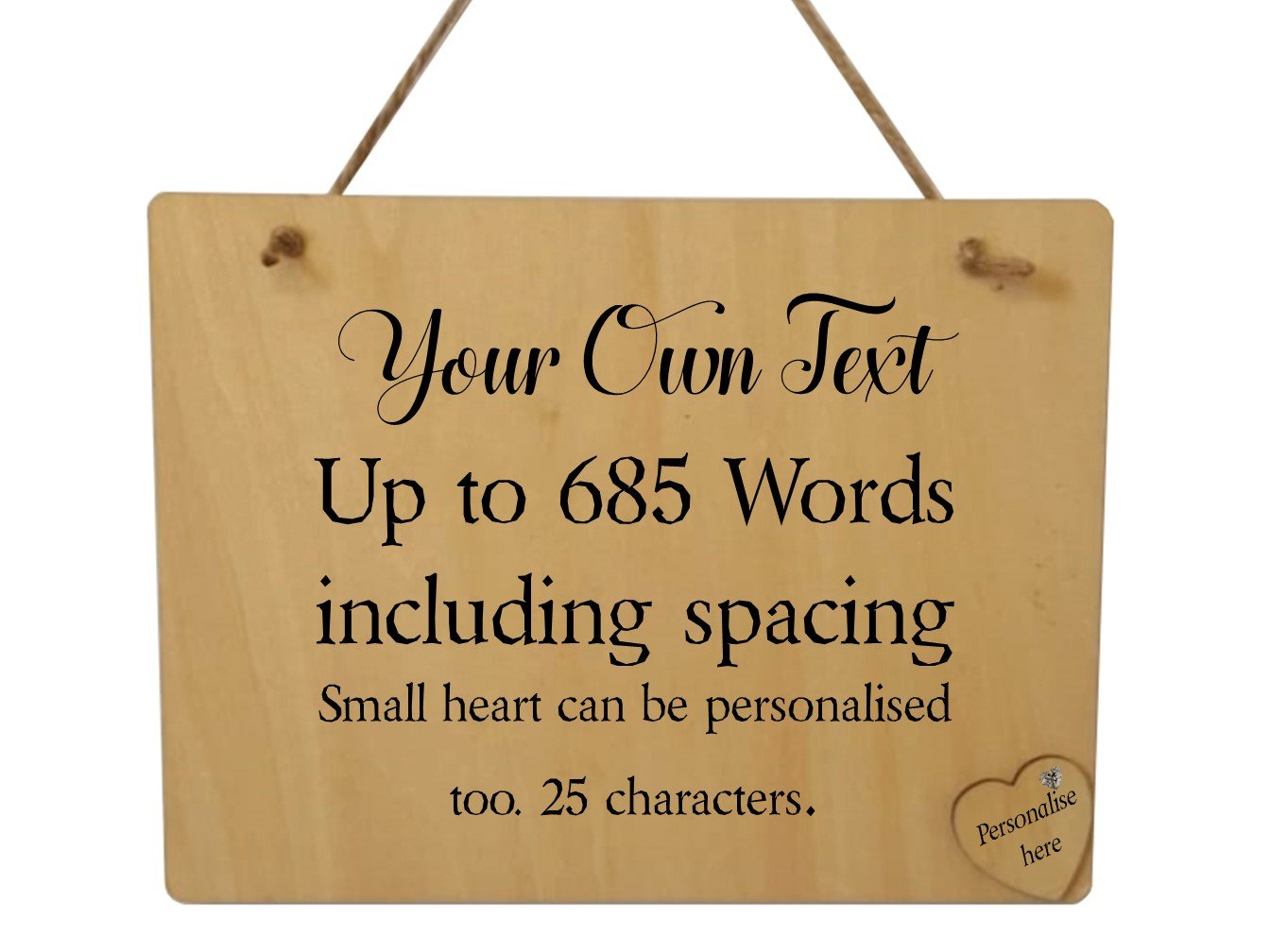 A beautifully crafted personalised plaque made of plywood wood, showcasing custom text and a small heart, perfect for gifting.