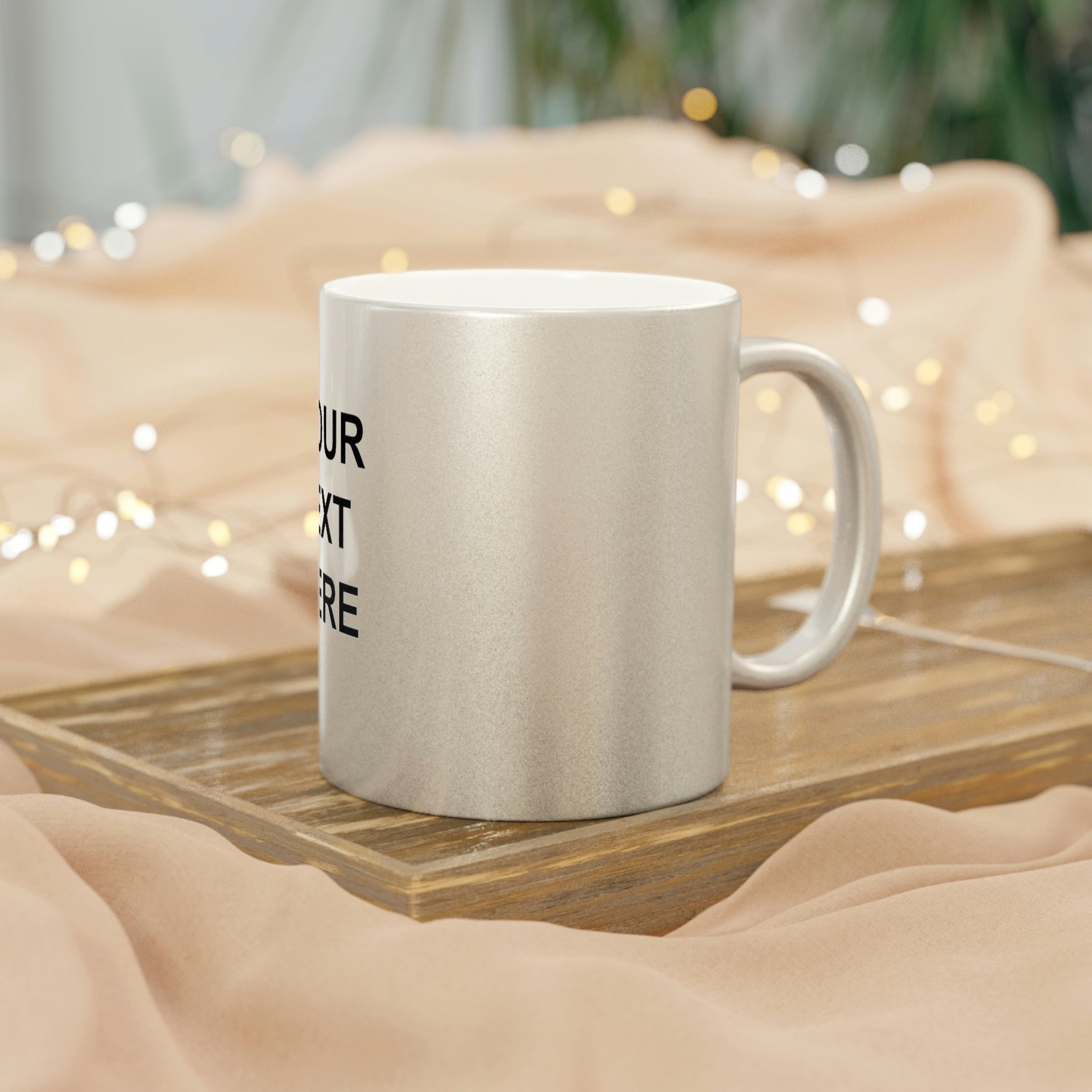 Custom Logo Metallic Mug in gold and silver finishes, showcasing personalized designs.