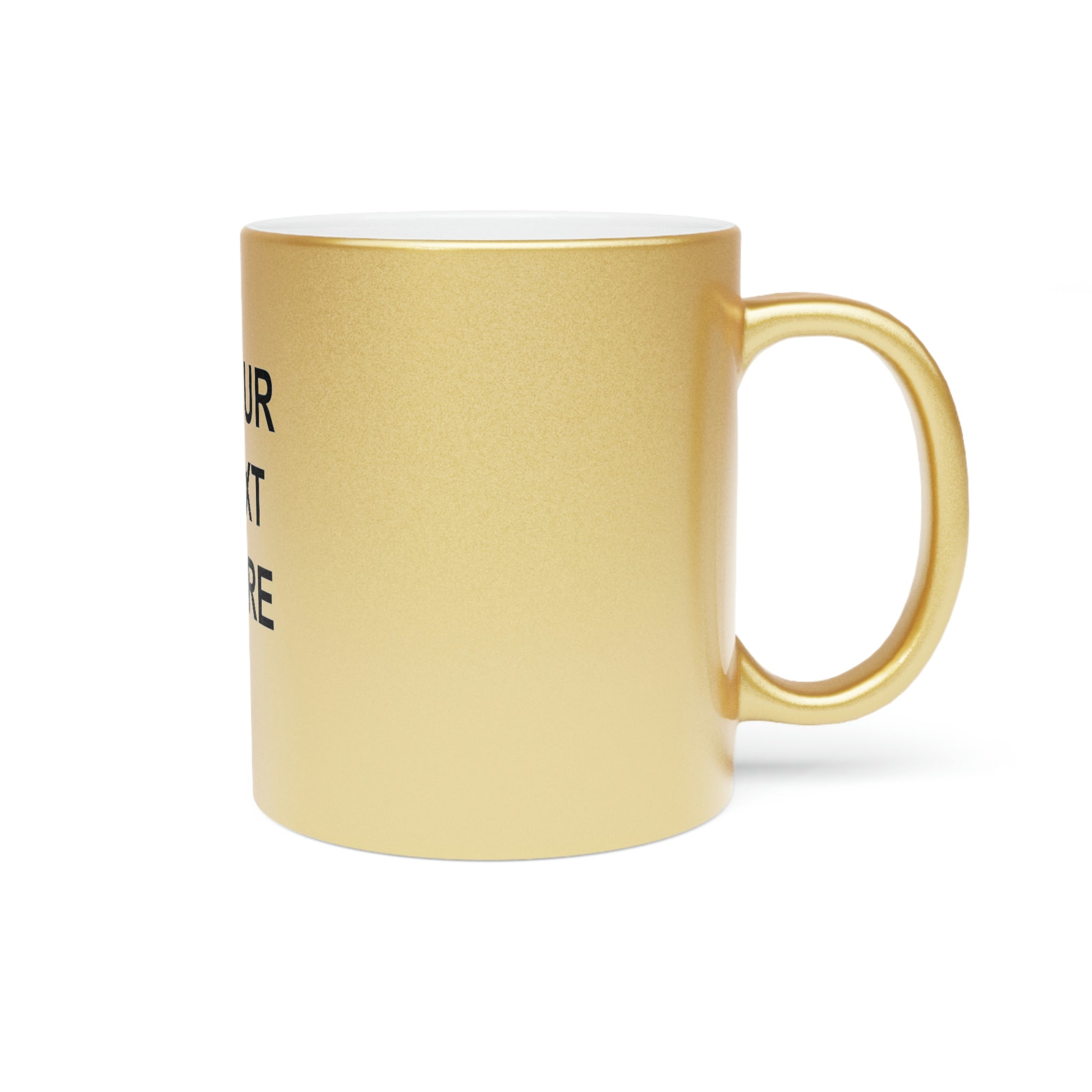 Custom Logo Metallic Mug in gold and silver finishes, showcasing personalized designs.