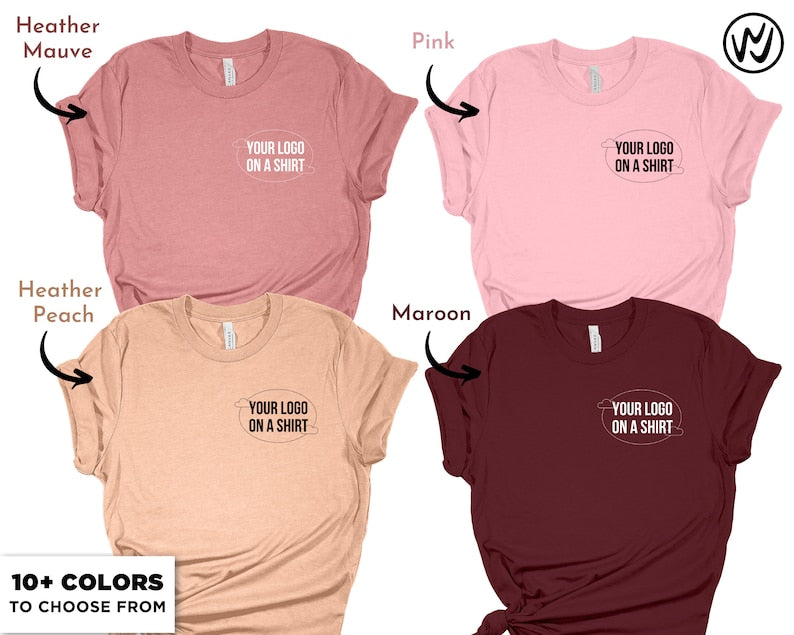 Custom t-shirt featuring a logo on the front and back, showcasing vibrant colors and high-quality print.