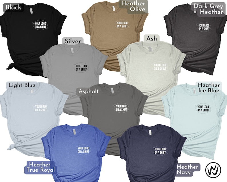 Custom t-shirt featuring a logo on the front and back, showcasing vibrant colors and high-quality print.