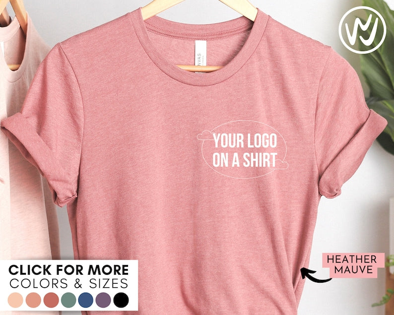 Custom t-shirt featuring a logo on the front and back, showcasing vibrant colors and high-quality print.