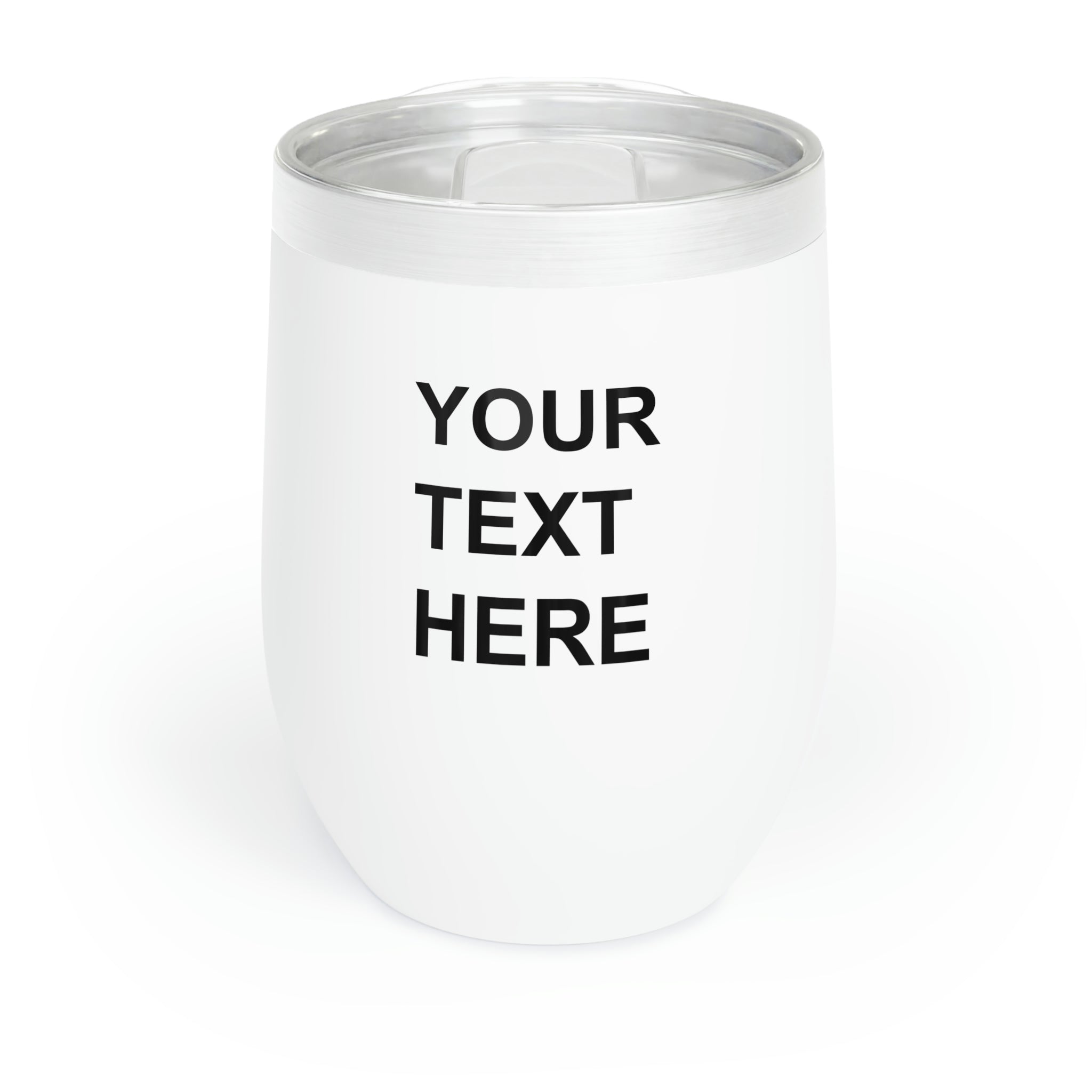 Custom logo wine tumbler made of stainless steel with a sleek design, featuring a clear BPA-free lid and double-wall insulation.