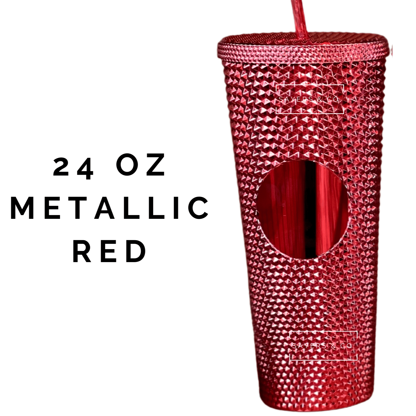 Custom Studded Split Vinyl Monogram Initial 24oz Double Walled Tumbler in various colors with a matching straw.