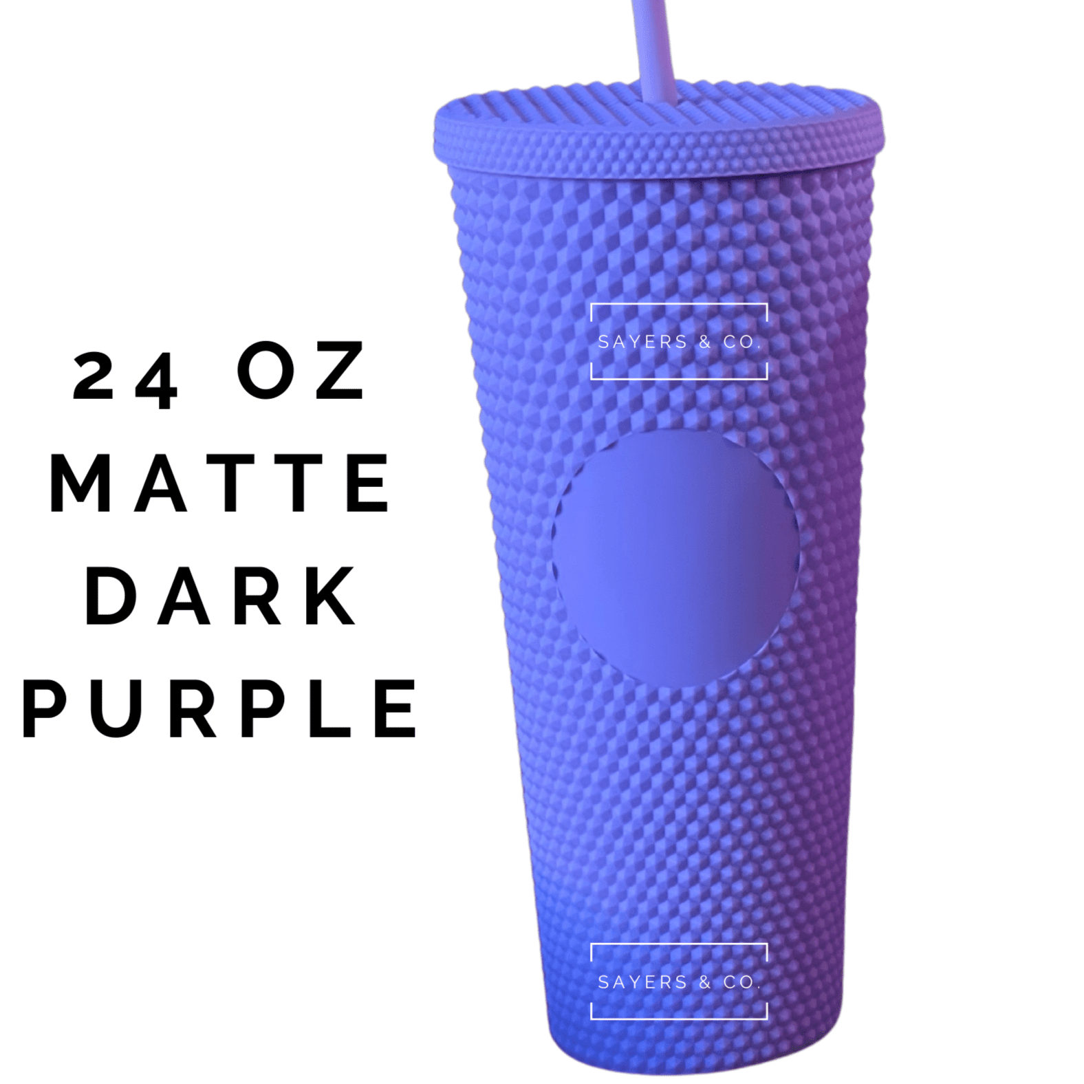Custom Studded Split Vinyl Monogram Initial 24oz Double Walled Tumbler in various colors with a matching straw.