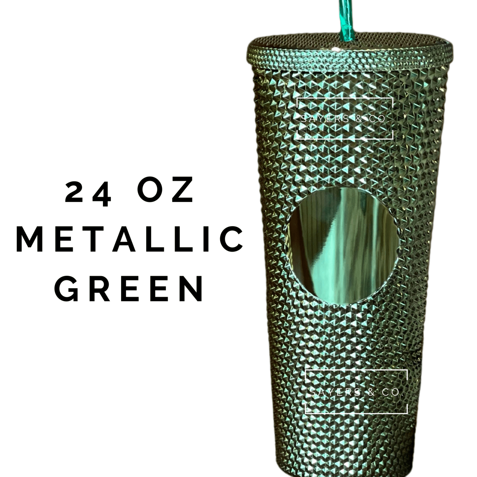 Custom Studded Split Vinyl Monogram Initial 24oz Double Walled Tumbler in various colors with a matching straw.