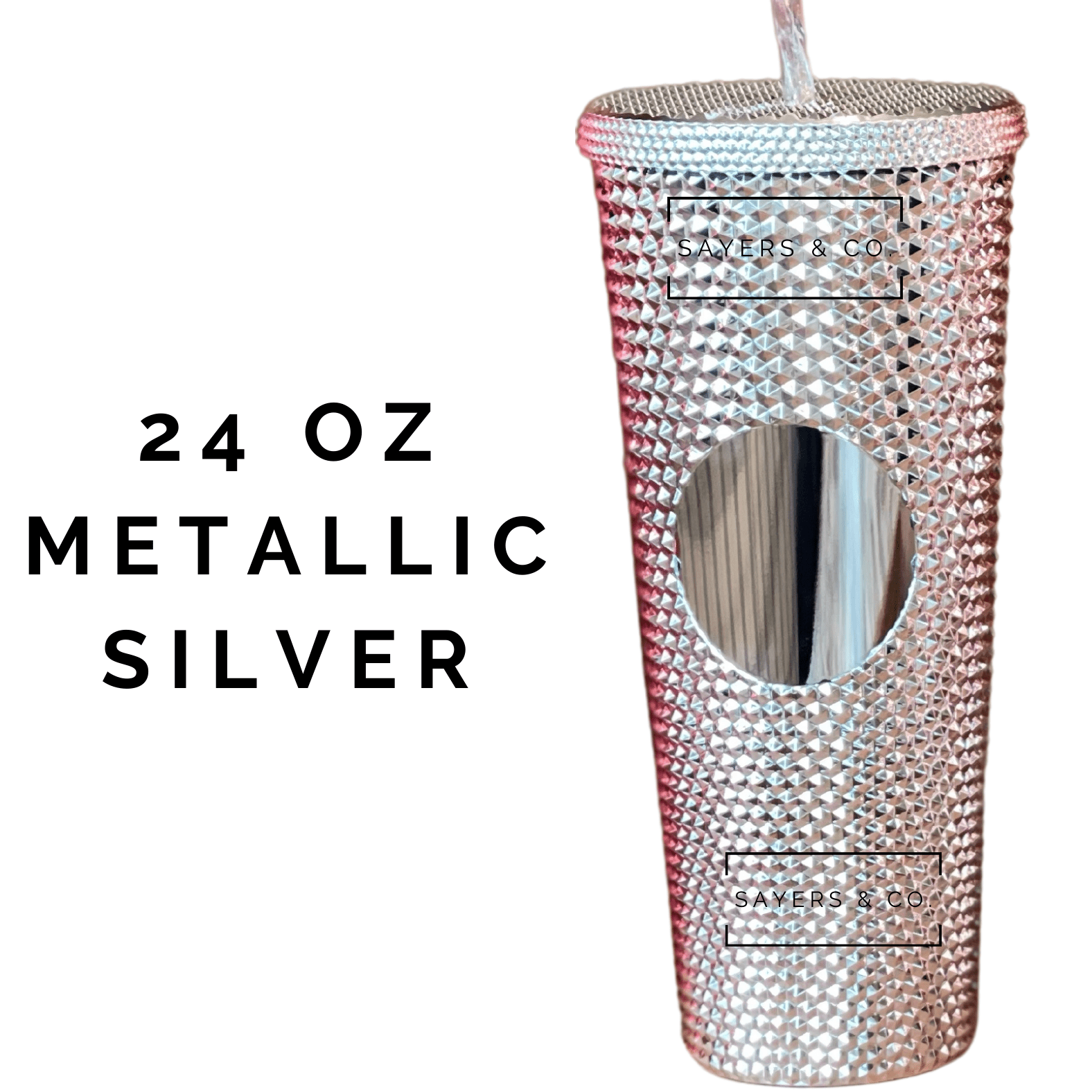 Custom Studded Split Vinyl Monogram Initial 24oz Double Walled Tumbler in various colors with a matching straw.