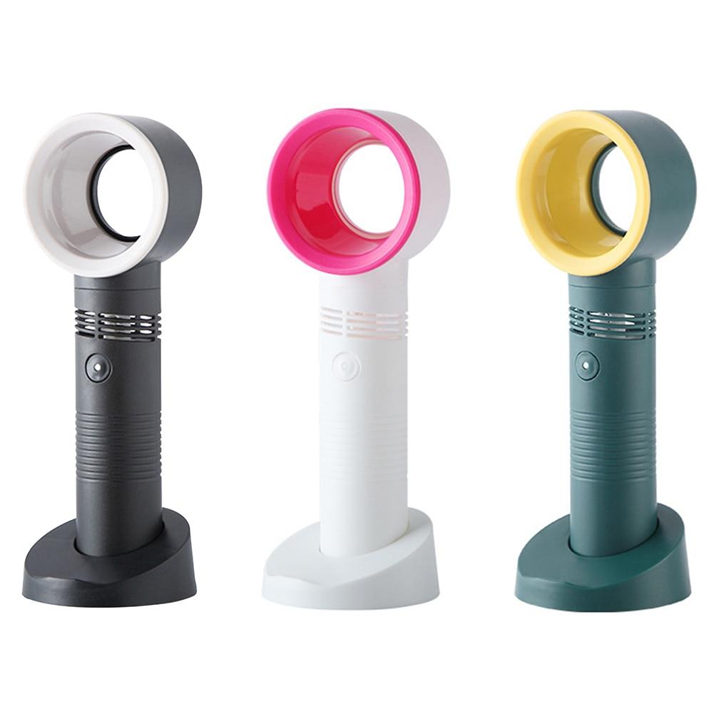 Portable bladeless fan in black, white, and green colors, designed for handheld and desktop use, perfect for summer travel.