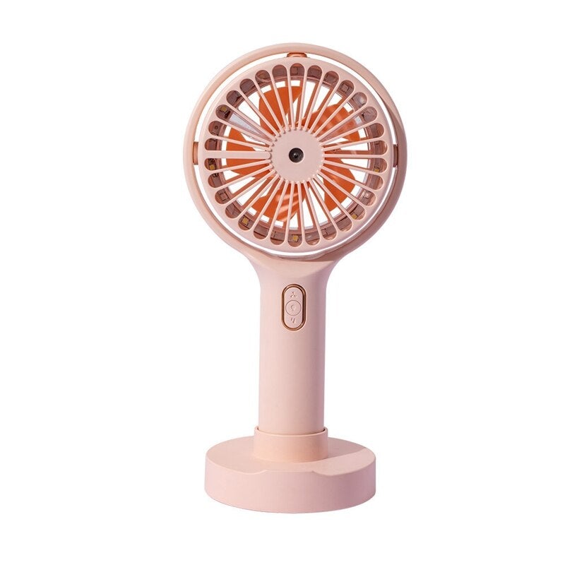 Handheld Portable Humidification Small USB Fan in white with water tank and mobile phone holder, showcasing its sleek design and functionality.