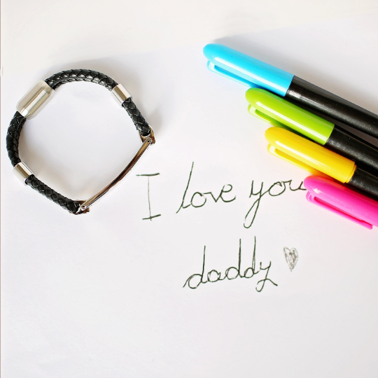 Handwriting Engraving Men's Woven Leather Bracelet featuring genuine leather and stainless steel engraving.