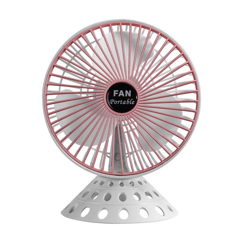 Household Portable USB Big Head Electric Fan in black, pink, and white colors, showcasing its compact design and safety features.