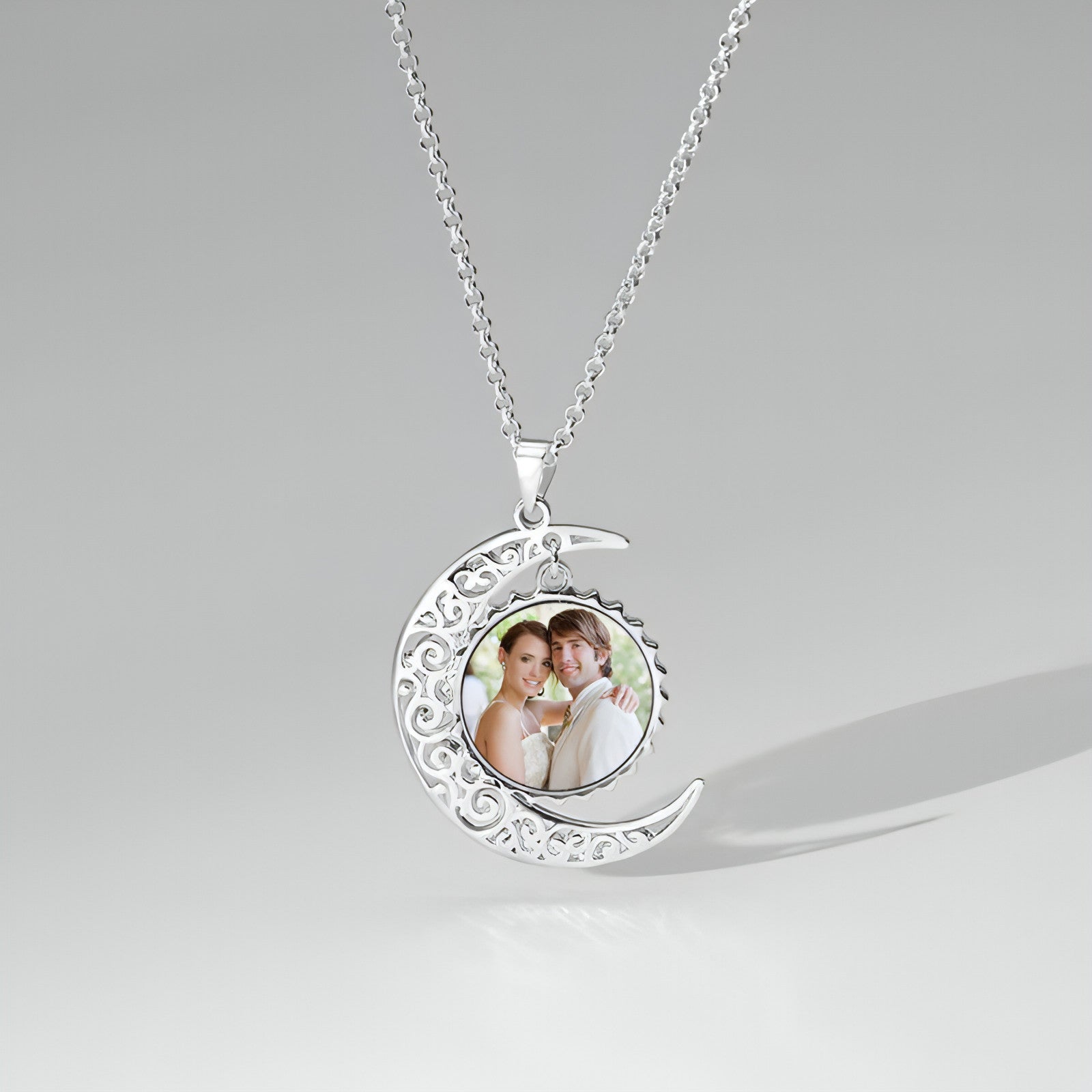 Main I Love You To The Moon And Back Photo Necklace Platinum Plated Silver image
