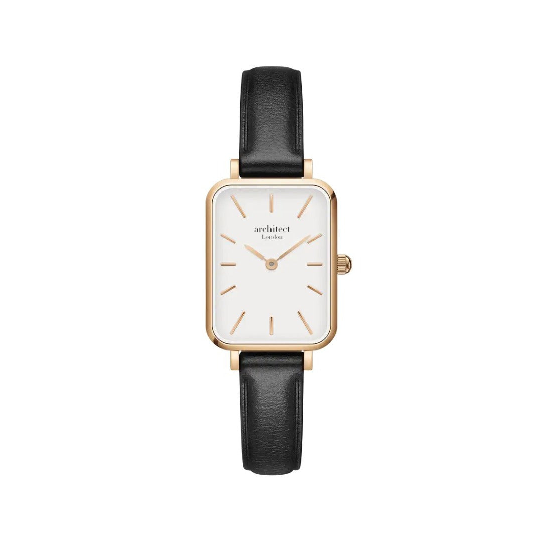 Ladies Architēct Lille watch in Brilliant White with a modern font engraving on the back, featuring a stainless steel case and genuine leather strap.