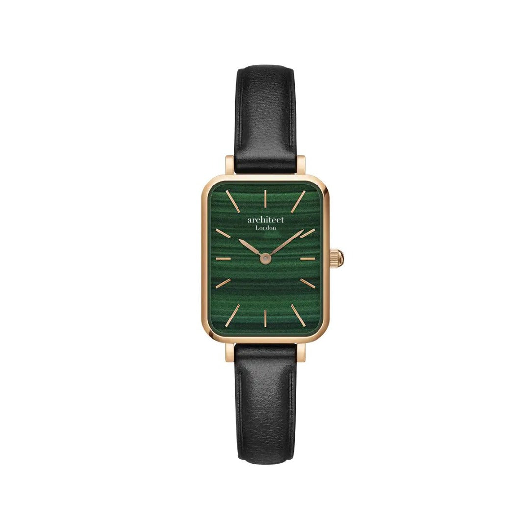 Ladies Architēct Lille watch in Pine Green with handwriting engraving, featuring a stainless steel case and genuine leather strap.