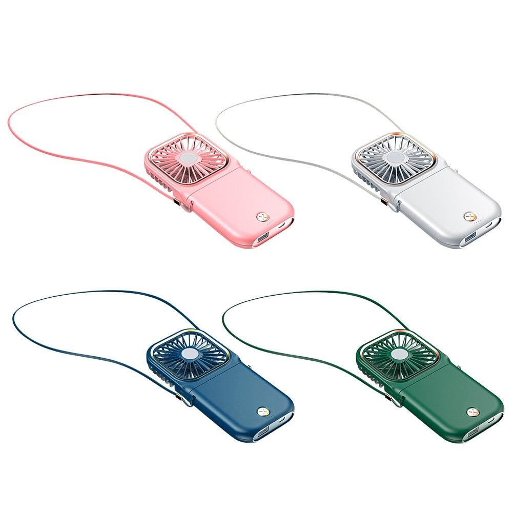 Lightweight Portable Foldable Mini Hanging Neck Fan in multiple colors, showcasing its sleek design and portability.