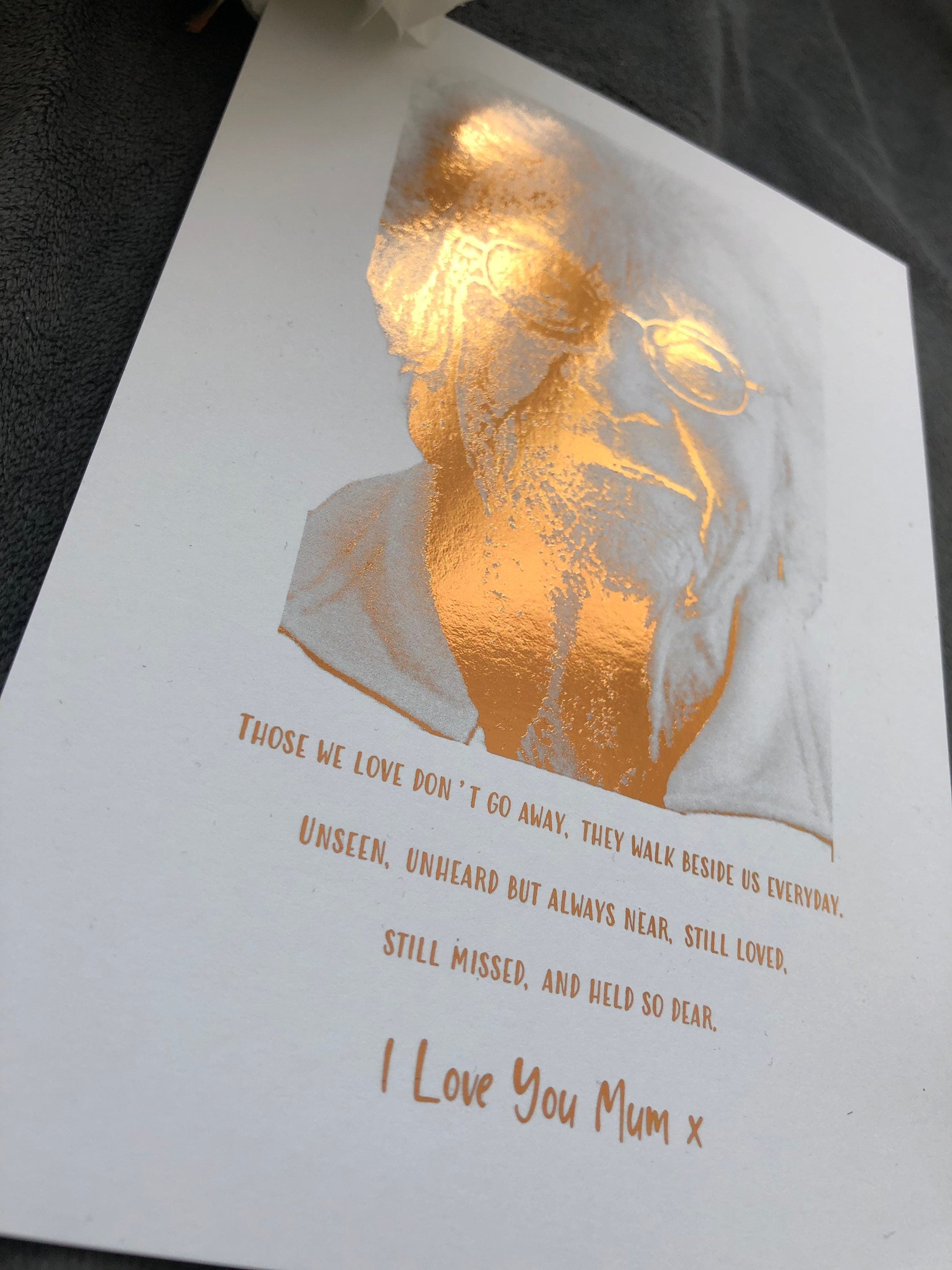 Loss of a Parent Bereavement Foil Print featuring rose gold foil design with a heartfelt quote on a white background.