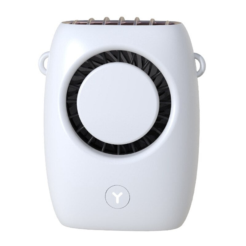 Mini Desktop Air Cooling Fan in pink, white, and blue colors, designed for hands-free cooling with adjustable wind speeds.