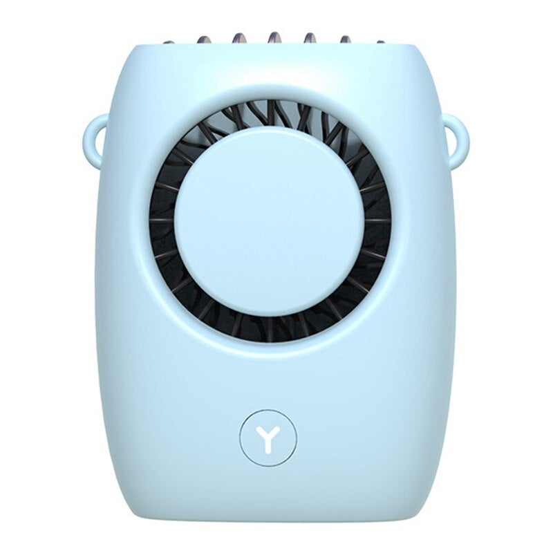 Mini Desktop Air Cooling Fan in pink, white, and blue colors, designed for hands-free cooling with adjustable wind speeds.