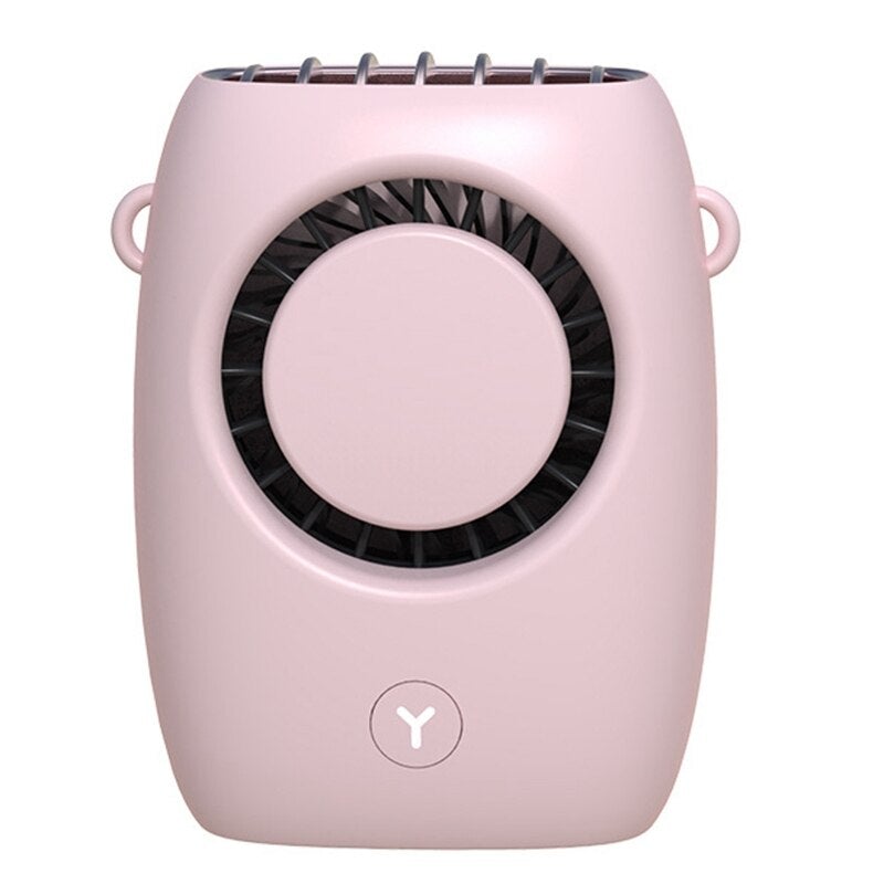 Mini Desktop Air Cooling Fan in pink, white, and blue colors, designed for hands-free cooling with adjustable wind speeds.