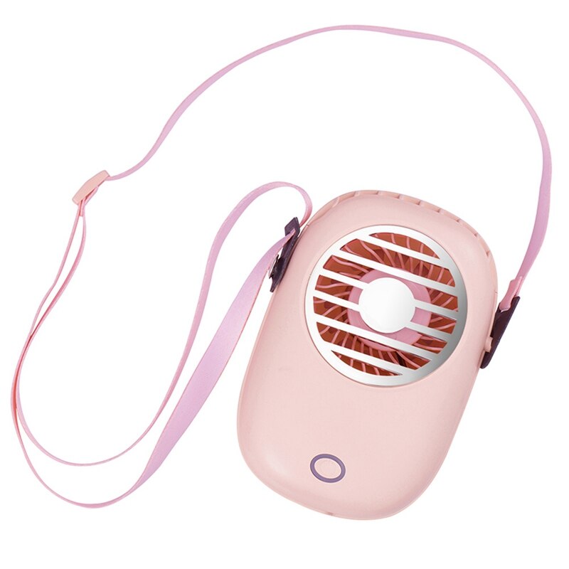 Mini Electric Hanging Neck Fan in pink, designed for hands-free cooling with a sleek and portable design.