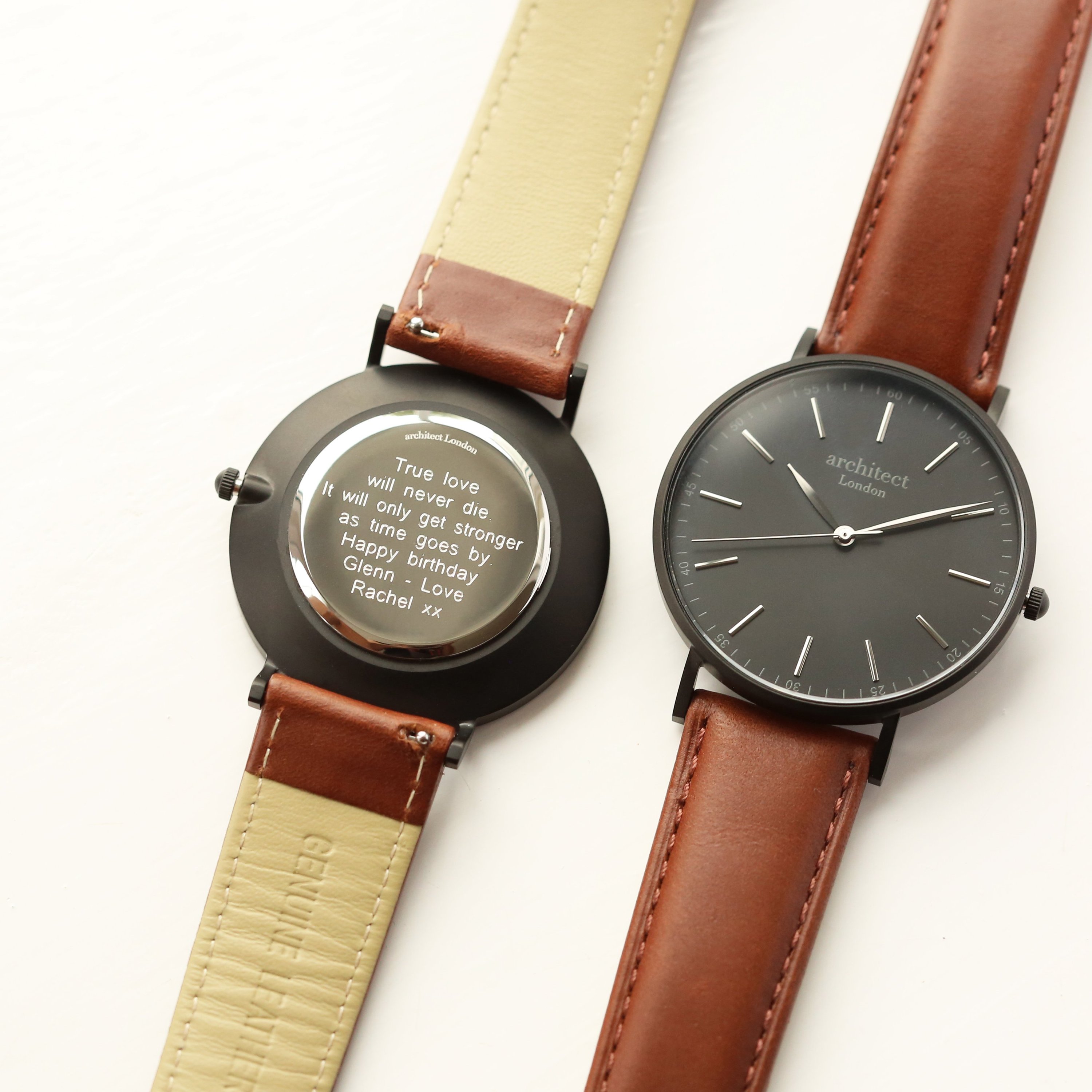 Modern Font Engraving Men's Minimalist Watch with walnut strap, showcasing its elegant design and quality craftsmanship.