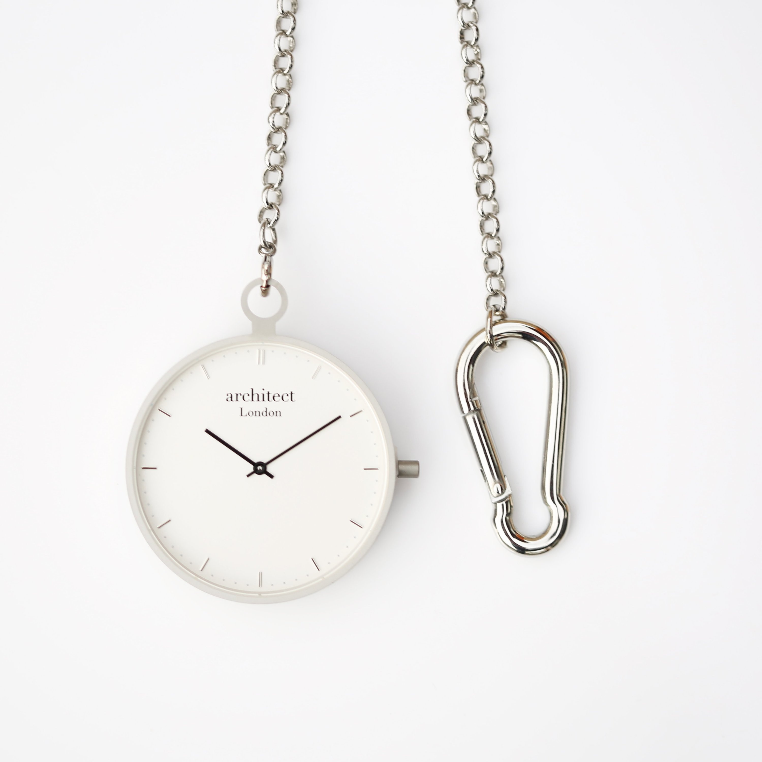Silver chain watch with carabiner