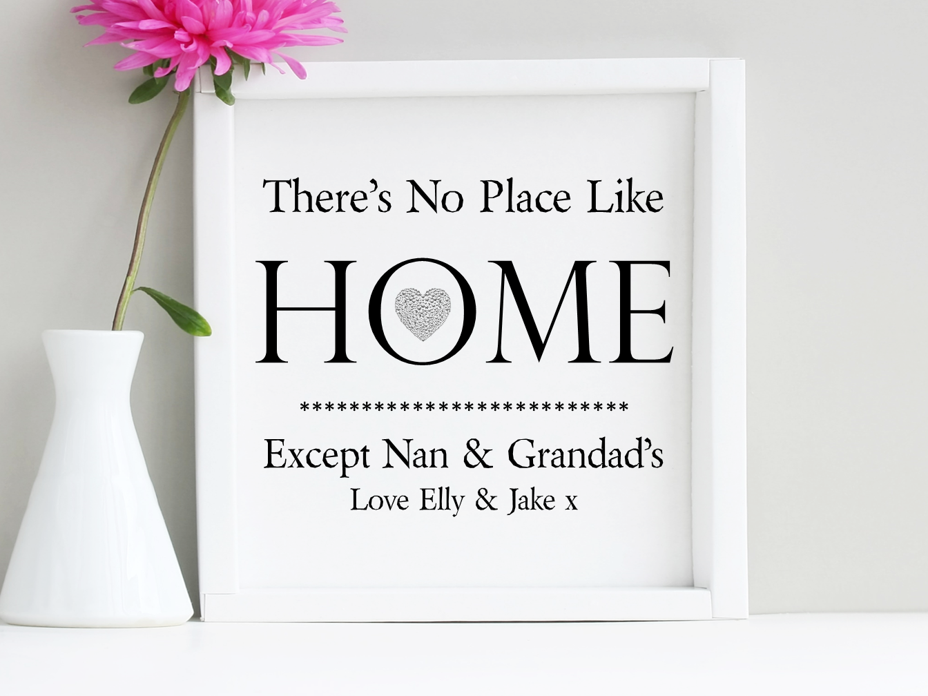 A beautifully framed personalised home quote for Nan and Grandad, featuring elegant diamantes and a textured canvas finish.