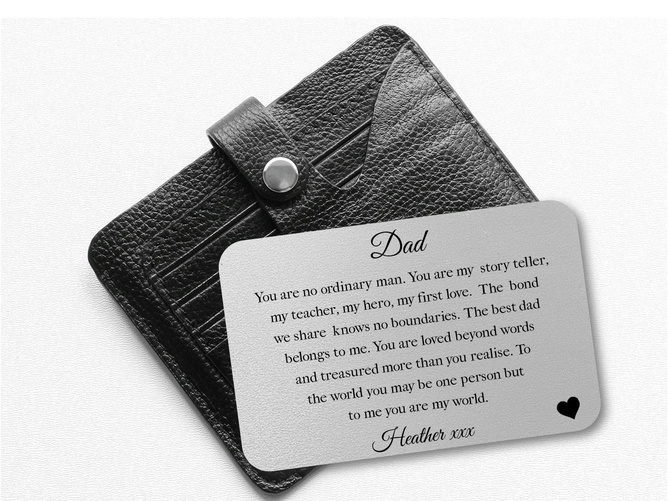 Personalised Dad Wallet Card in gold and silver finishes with the message 'You Are My World', designed for a heartfelt gift.
