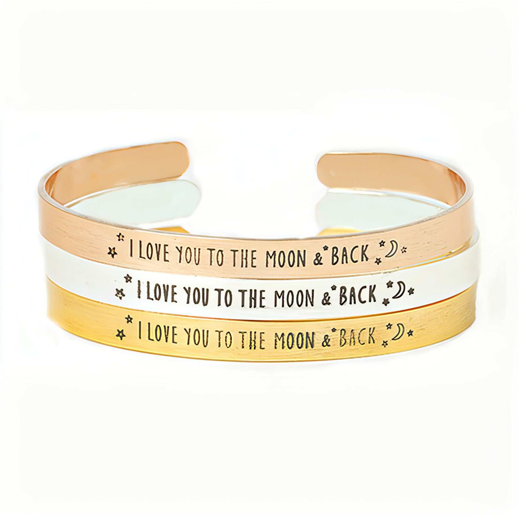 Size Adjustable Jewelry Lettering I Love You Bracelet in gold, silver, and rose gold finishes, showcasing its elegant design.