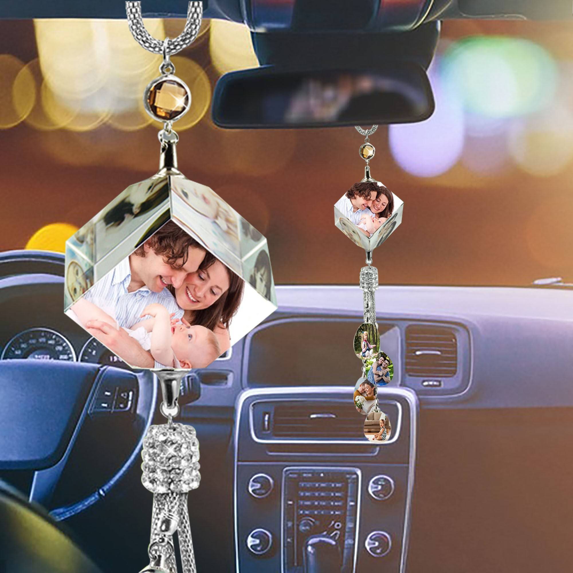 Main 🪞 Personalized Car Pendant – Crystal Mirror Charm with Photo Insert image