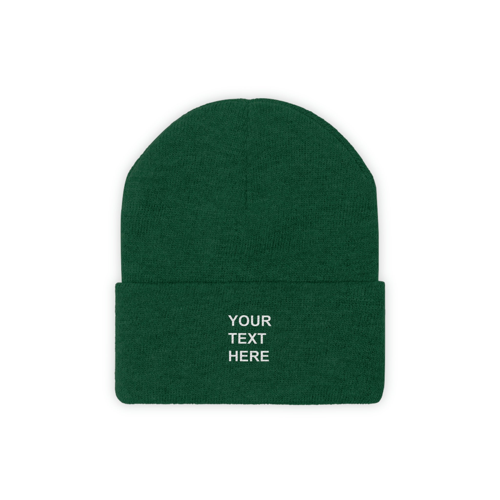 A cozy personalized knit beanie in various colors, featuring custom text options for a unique touch.