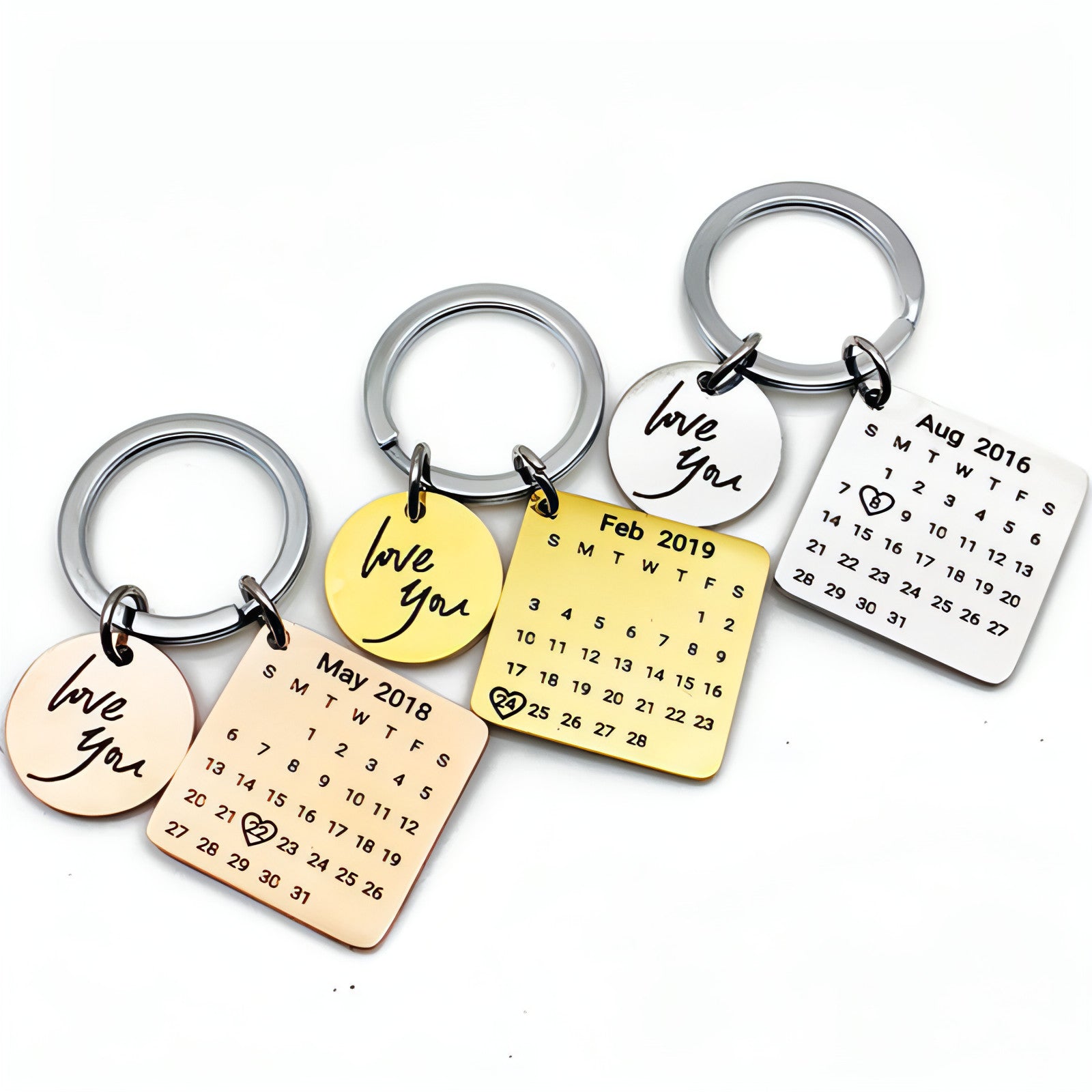 Main Personalized Stainless Steel Calendar Keychain – Custom Engraved Date image