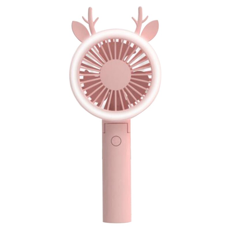 Rechargeable Air Cooler Hand Held USB Fan in cherry blossom pink, showcasing its compact design and USB charging feature.