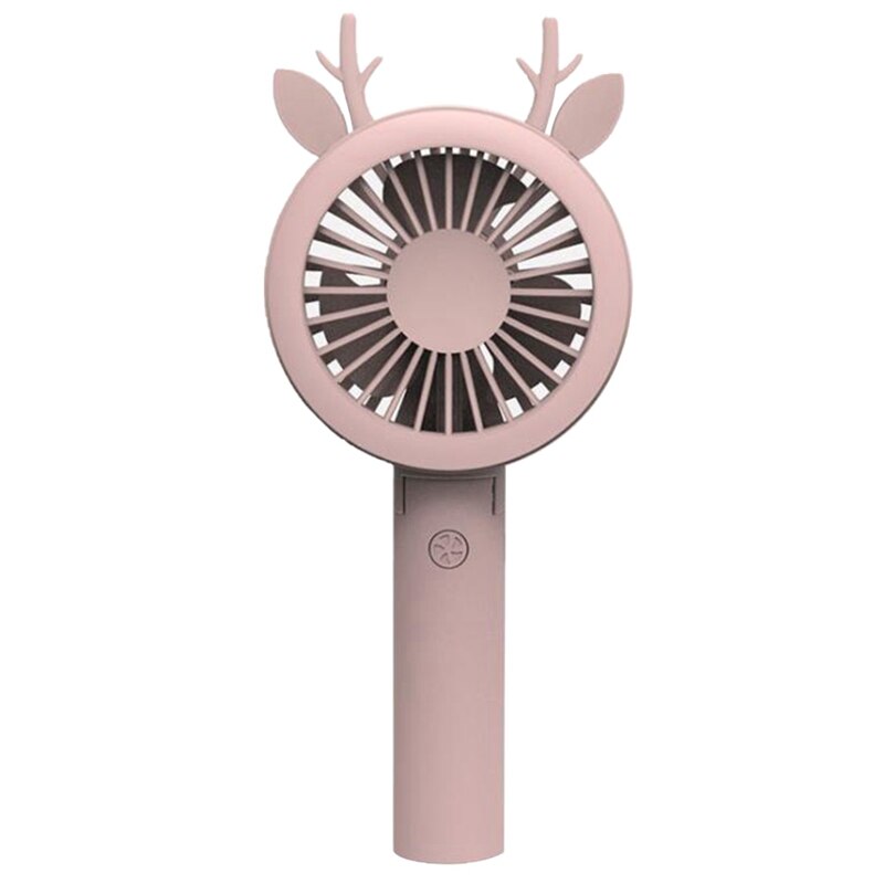Rechargeable Air Cooler Hand Held USB Fan in cherry blossom pink, showcasing its compact design and USB charging feature.