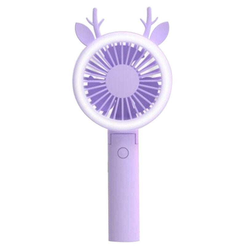 Rechargeable Air Cooler Hand Held USB Fan in cherry blossom pink, showcasing its compact design and USB charging feature.