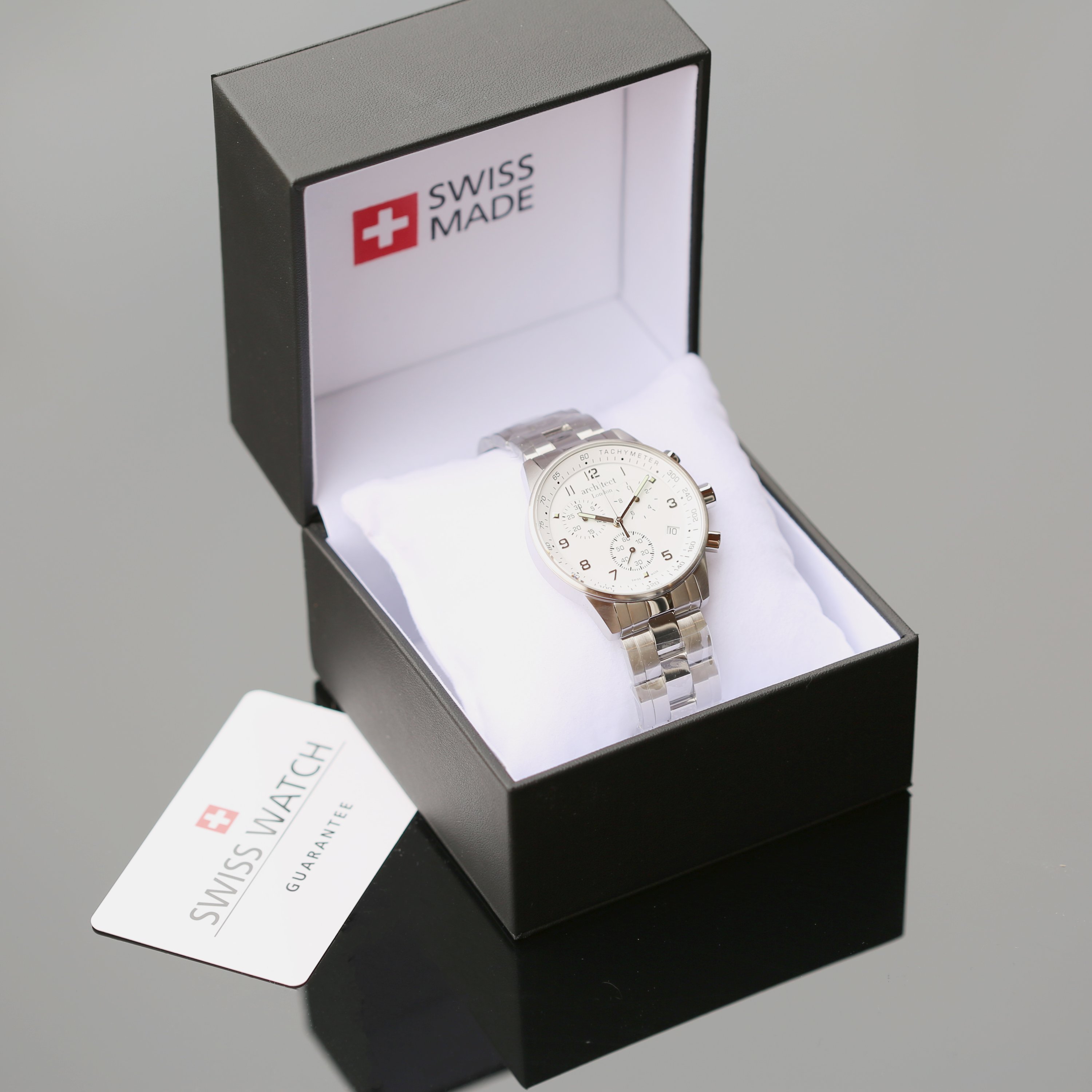 Swiss Made Men's Architect Endeavour watch with personalized engraving, showcasing its sleek design and high-quality materials.