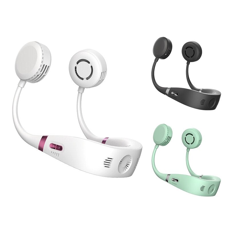 Upgraded bladeless neck fan in black, designed for hands-free cooling with a stylish and safe design.