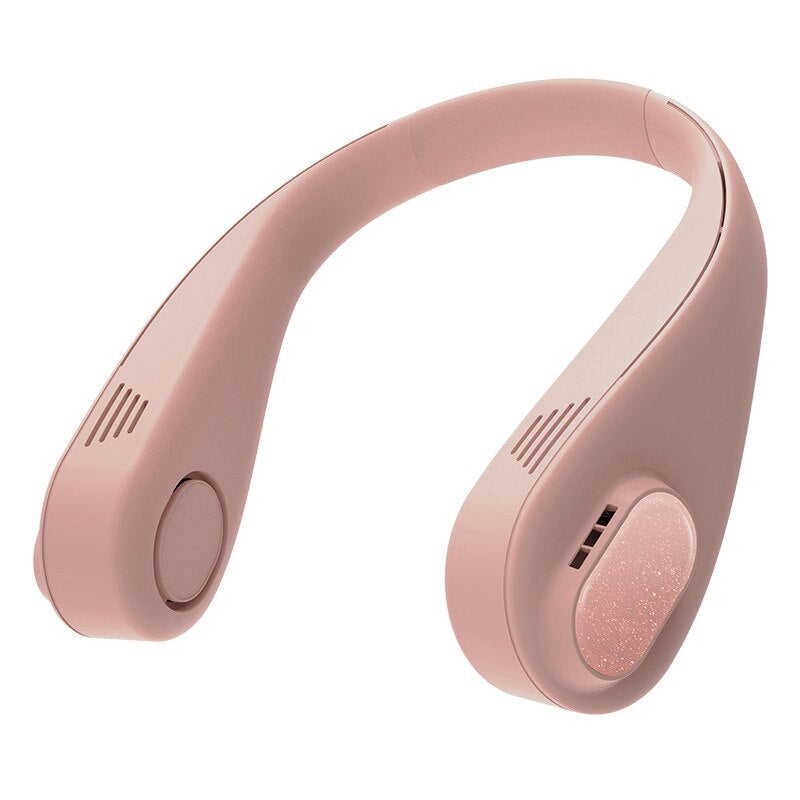 USB Leafless 3000mAh Battery Personal Fan with a bladeless design, showcasing its neckband and adjustable features in white color.